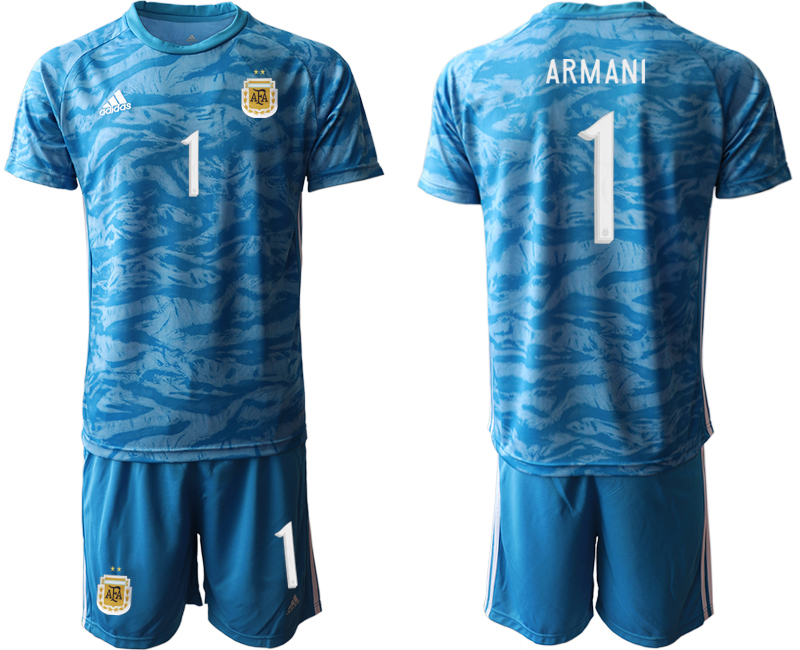 Men 2021 National Argentina blue goalkeeper #1 blue soccer jerseys->argentina jersey->Soccer Country Jersey
